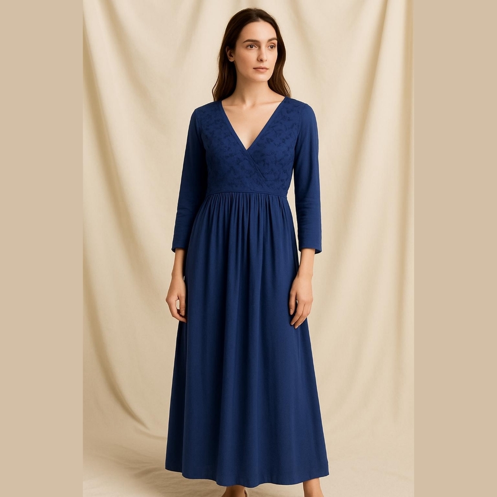 Vintage navy blue cotton maxi dress